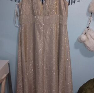 Oleg Cassini Glittering Champagne Gold Prom Dress